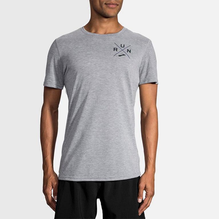 Brooks Distance Graphic Israel - Men's Short Sleeve Running Shirt - Grey (94582-TRPL)